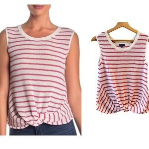 SPLENDID Striped Twisted Hem Crochet Knit Tank Top SMALL